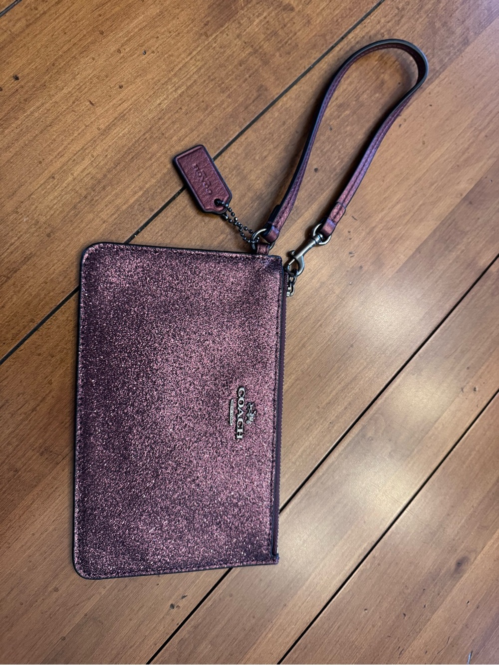 Coach Metallic Plum Glitter Wristlet